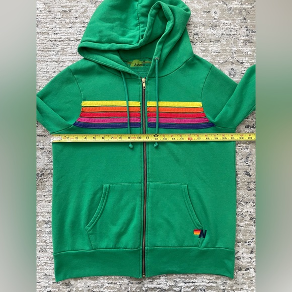 Aviator Nation 5 Stripe Green Zip Up Hoodie Size M Made USA Rare St Pattys Day - Picture 5 of 11